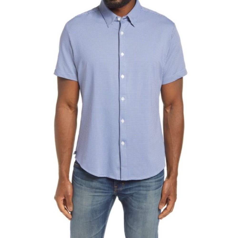 mizzen main men's XXL short sleeves spinnaker blue gingham shirt nylon blend